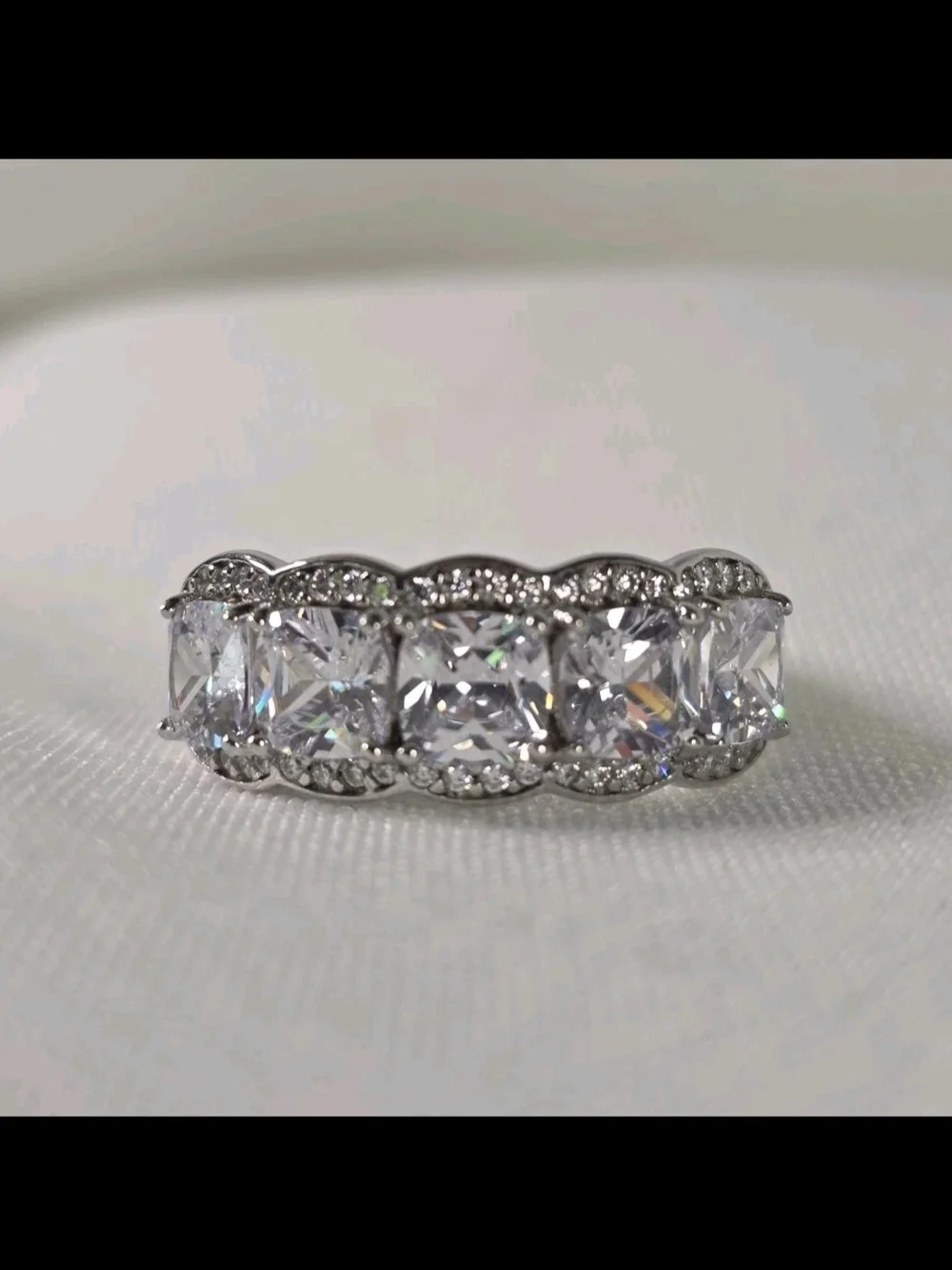 Italo 5 Stone White Sapphire Ring 925 Sterling Silver Size 6.5 New in Box